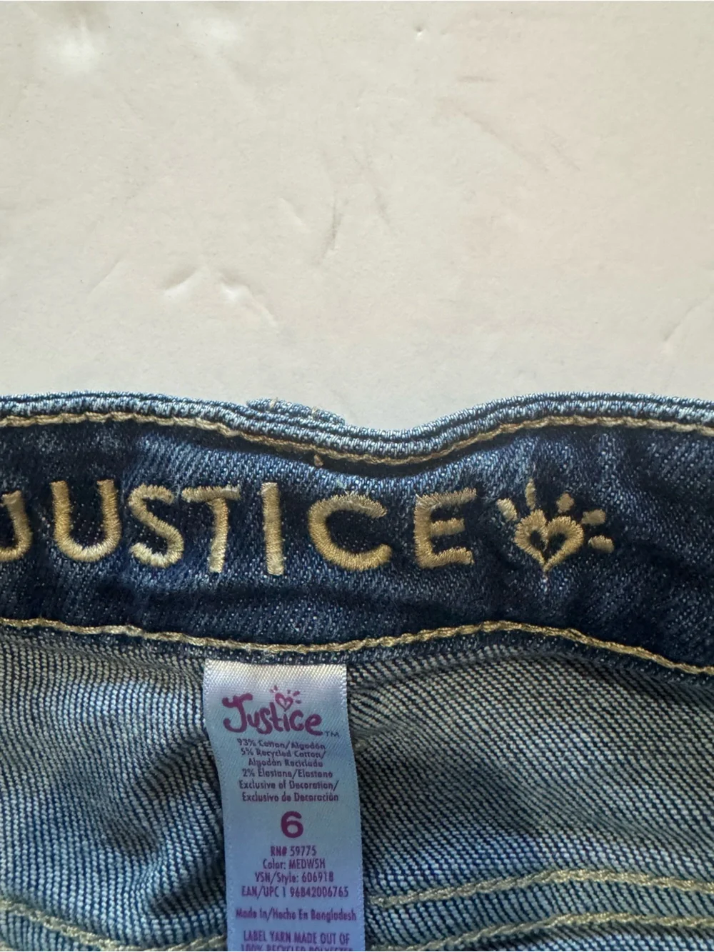Justice Dark Blue Denim Shorts with Rainbow Pocket Embroidery